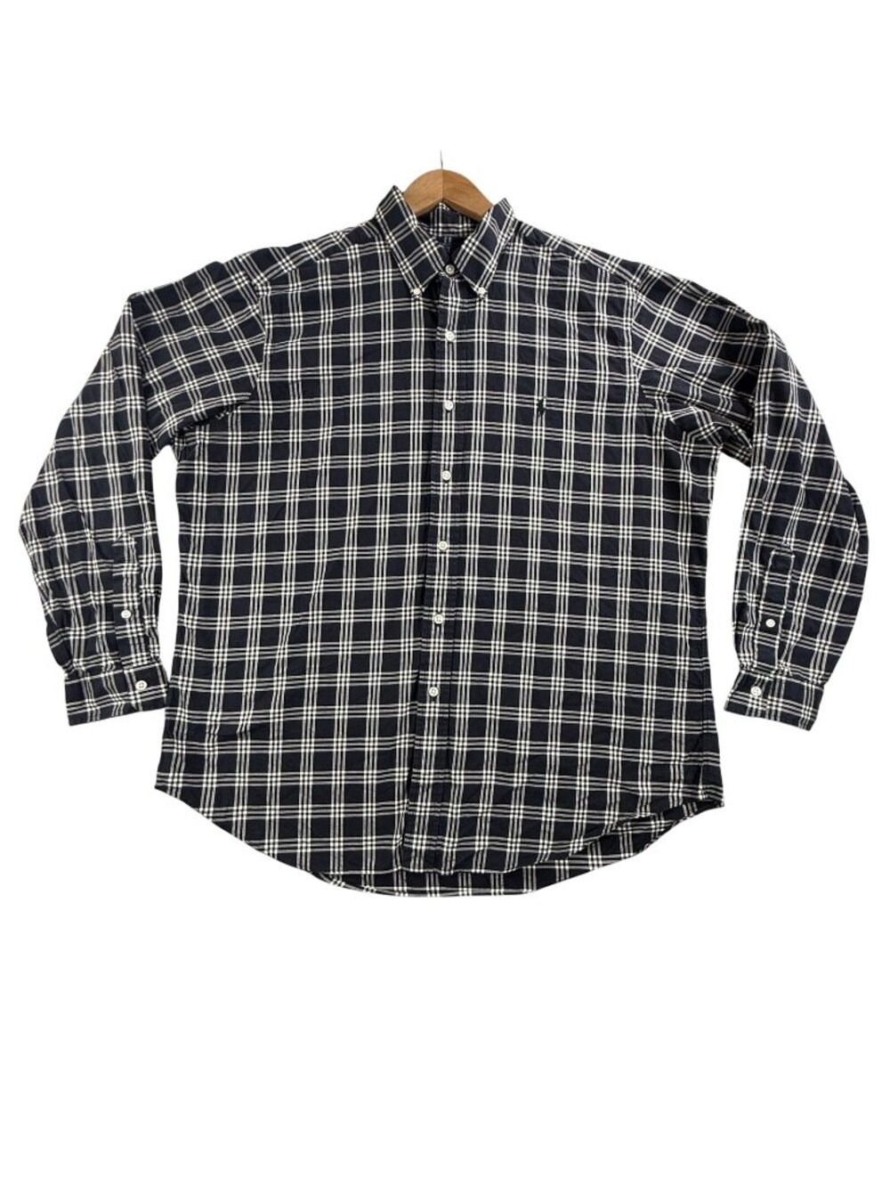 Vintage Ralph Lauren Shirt Men XL Blue Plaid Button Down Long Sleeve Classic Fit